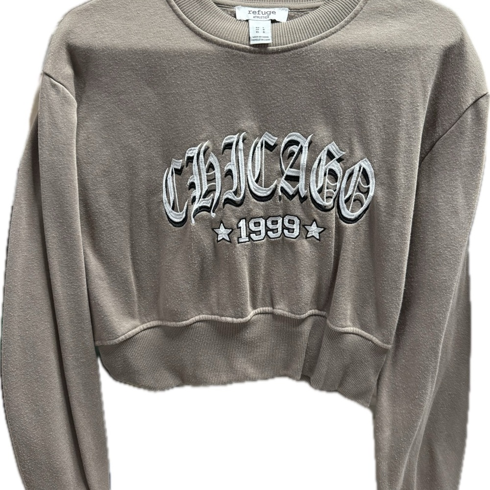 Refuge Gray Graphic Crop Hoodie